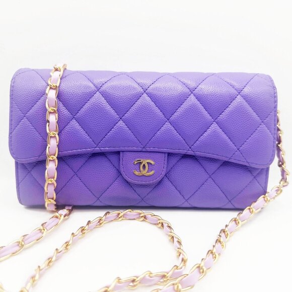 RARE Authentic CHANEL CC Timeless Caviar Flap Wallet Chain Purse Purple Bag - Picture 2 of 15